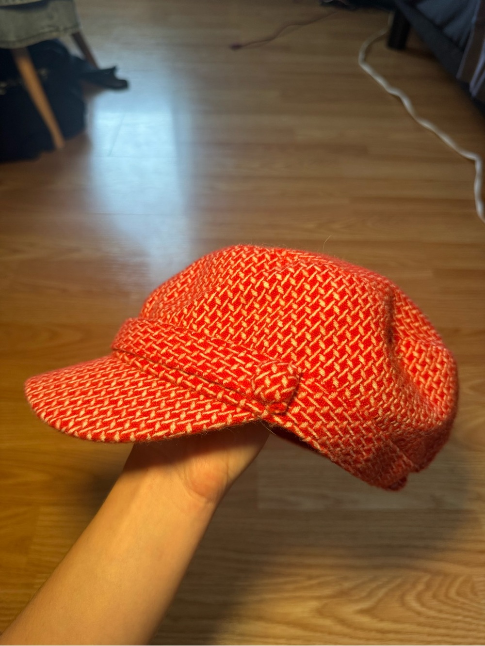 Red Knit Newsboy Cap